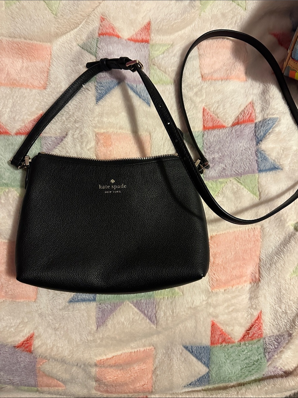 kate spade black pebbled leather crossbody with adjustable strap